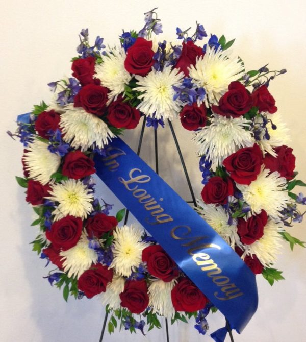 blue funeral floral sash